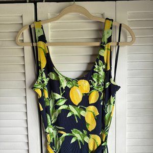 LOFT Lemon Navy Midi Dress